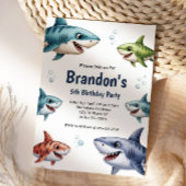 Cute Boys Watercolor Shark 5th Birthday Party Einladung