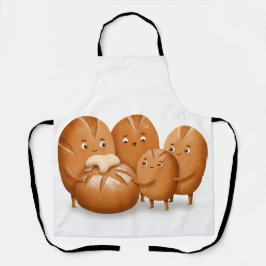 Cute Bread Loaf Family Holding Round Sourdough Schürze
