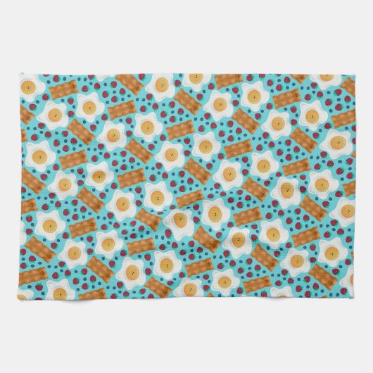 Cute Breakfast Pattern Playful Egg and Bacon Geschirrtuch (Horizontal)