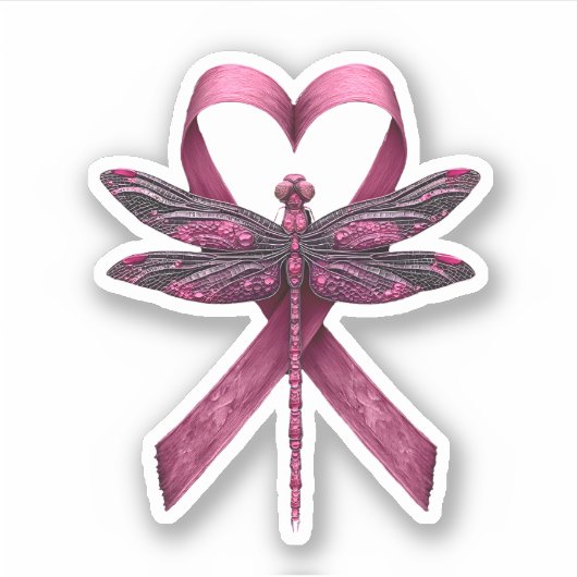 Cute Breast Cancer Heart Dragonflies Awareness Wom Aufkleber (Vorderseite)