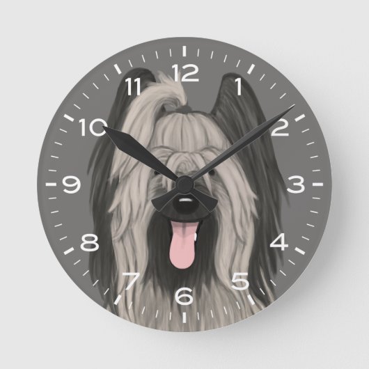 Cute Briard Dog Drawing Runde Wanduhr (Vorderseite)