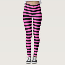 Cute Bright Hot Pink and Black Striped Leggings