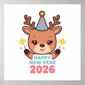 cute bright reindeer new year poster 2026 (Vorne)