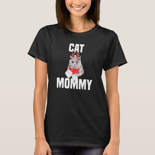 Cute British Short Haired Cat with Reindeer Costum T-Shirt (Vorderseite)