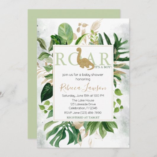 Cute Brontosaurus Dinosaur Baby Shower Einladung (Vorne/Hinten)