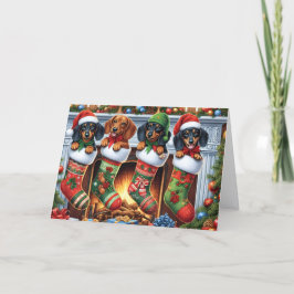 Cute Brown and Black Dachshund Christmas Feiertagskarte