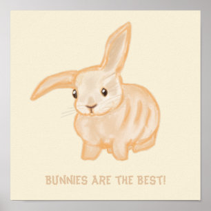 Cute Brown Bunny Rabbit - transparent on beige. Poster
