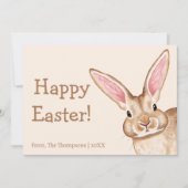 Cute Brown Bunny With Big Ears Beige Happy Easter Karte (Vorderseite)