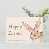 Cute Brown Bunny With Big Ears Beige Happy Easter Karte (Stehend Vorderseite)