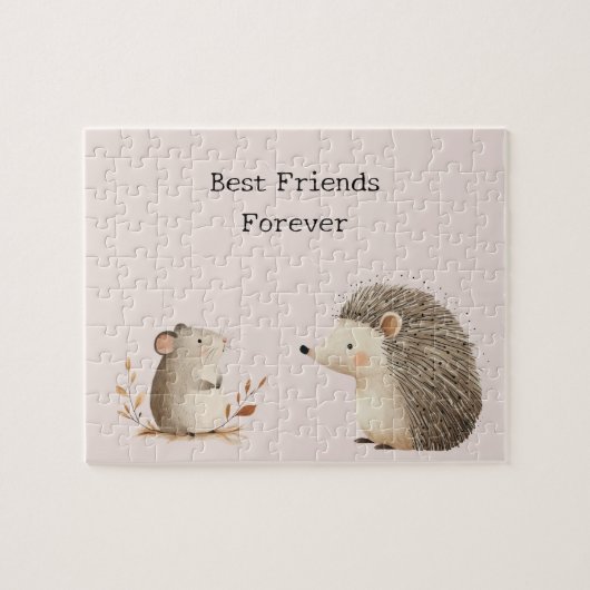 Cute Brown Cream Hedgehog Mouse Best Friends Puzzle (Horizontal)