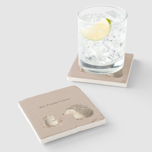 Cute Brown Cream Hedgehog Mouse Steinuntersetzer (Seitenansicht)