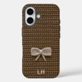 Cute Brown Crochet Bow Yarn Custom Name Case-Mate iPhone Hülle (Rückseite)