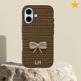 Cute Brown Crochet Bow Yarn Custom Name iPhone 16 Hülle