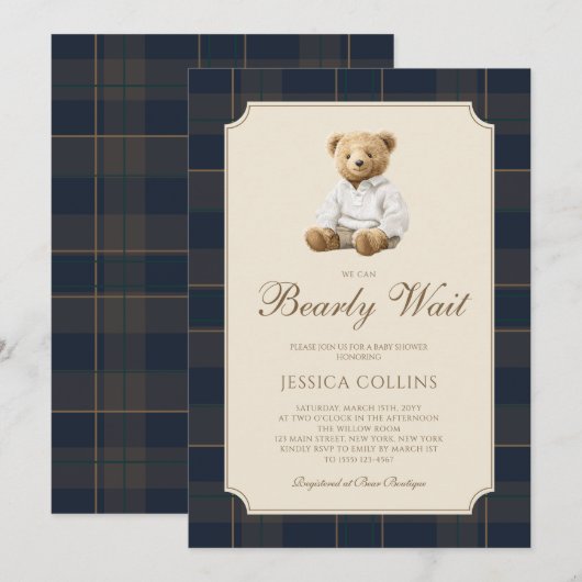 Cute Brown Cub We Can Bearly Wait Baby Shower Einladung (Vorne/Hinten)