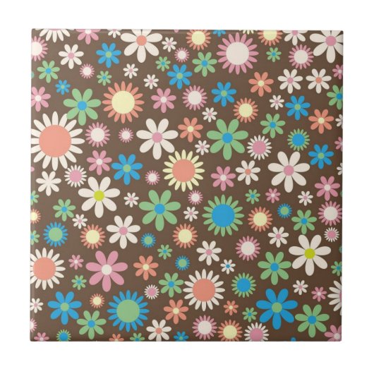 Cute Brown Flower Power Pattern Fliese (Vorderseite)