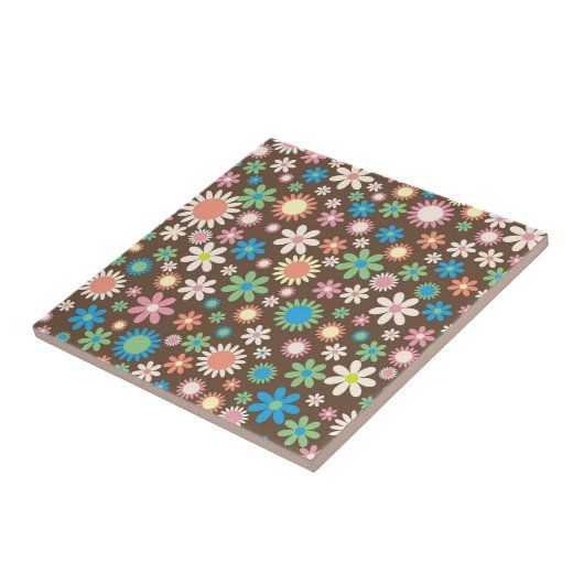 Cute Brown Flower Power Pattern Fliese (Seite)