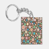 Cute Brown Flower Power Pattern Schlüsselanhänger (Vorderseite links)