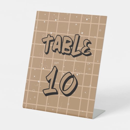 Cute Brown Gingham Table Numbers Sockelschild (Vorderseite)
