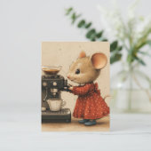Cute Brown Mouse Makes Coffee Postkarte (Stehend Vorderseite)