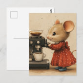 Cute Brown Mouse Makes Coffee Postkarte (Vorne/Hinten)