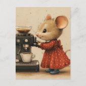Cute Brown Mouse Makes Coffee Postkarte (Vorderseite)