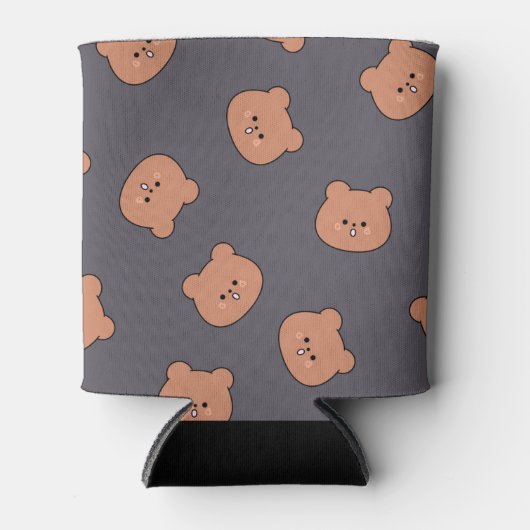 Cute Brown Teddy Bear Face Pattern Dark Blue Dosenkühler (Vorderseite)