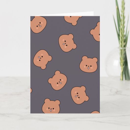 Cute Brown Teddy Bear Face Pattern Dark Blue Karte (Vorderseite)