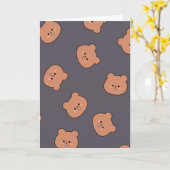 Cute Brown Teddy Bear Face Pattern Dark Blue Karte (Gelbe Blume)