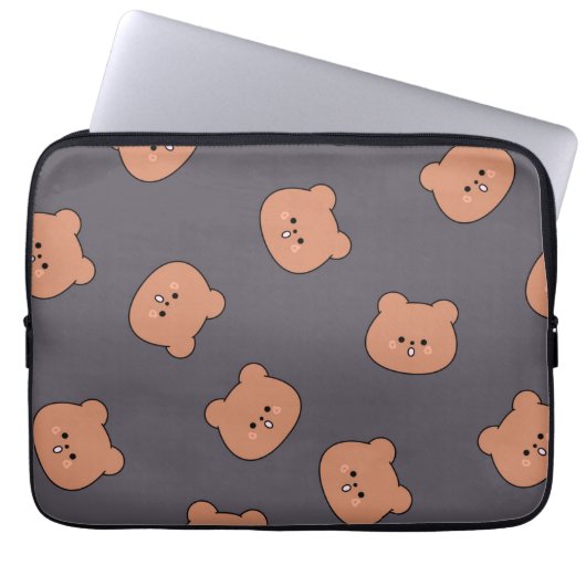 Cute Brown Teddy Bear Face Pattern Dark Blue Laptopschutzhülle (Vorderseite)