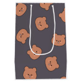 Cute Brown Teddy Bear Face Pattern Dark Blue Mittlere Geschenktüte (Rückseite)