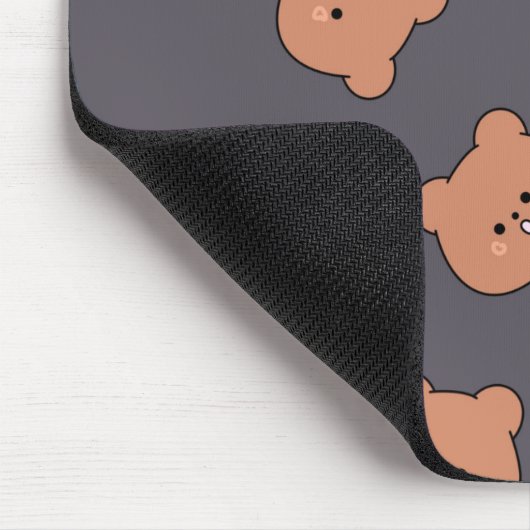Cute Brown Teddy Bear Face Pattern Dark Blue Mousepad (Ecke)