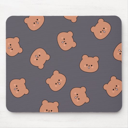 Cute Brown Teddy Bear Face Pattern Dark Blue Mousepad (Vorne)