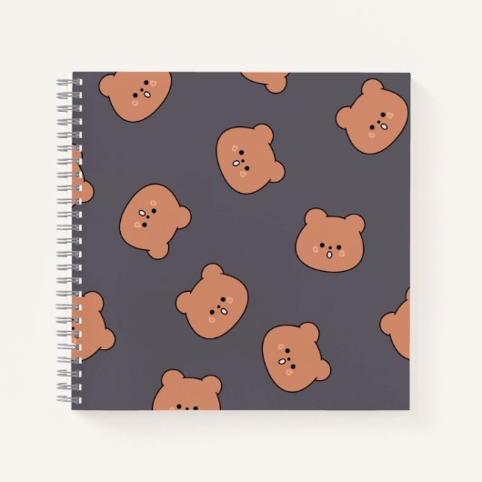 Cute Brown Teddy Bear Face Pattern Dark Blue Notizblock (Vorderseite)