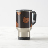 Cute Brown Teddy Bear Face Pattern Dark Blue Reisebecher (VorderseiteRechts)