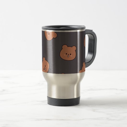 Cute Brown Teddy Bear Face Pattern Dark Blue Reisebecher (VorderseiteRechts)