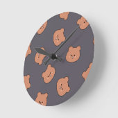 Cute Brown Teddy Bear Face Pattern Dark Blue Runde Wanduhr (Winkel)