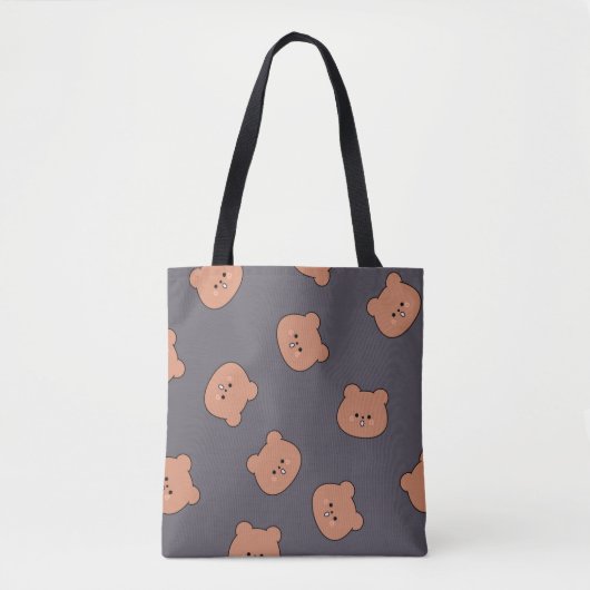 Cute Brown Teddy Bear Face Pattern Dark Blue Tasche (Vorderseite)