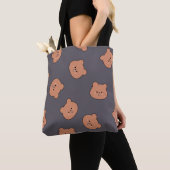 Cute Brown Teddy Bear Face Pattern Dark Blue Tasche (Von Nahem)