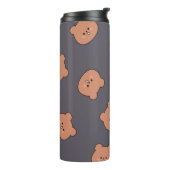 Cute Brown Teddy Bear Face Pattern Dark Blue Thermosbecher (Nach links gedreht)