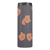 Cute Brown Teddy Bear Face Pattern Dark Blue Thermosbecher (Rückseite)