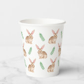 Cute Brown Watercolor Bunny And Greenery Pattern Pappbecher (Rückseite)