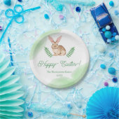 Cute Brown Watercolor Bunny With Greenery Easter Pappteller (Party)