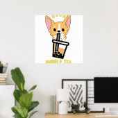 Cute Bubble Tea Boba Milk Tea Anime Corgi I Love Poster (Heimbüro)