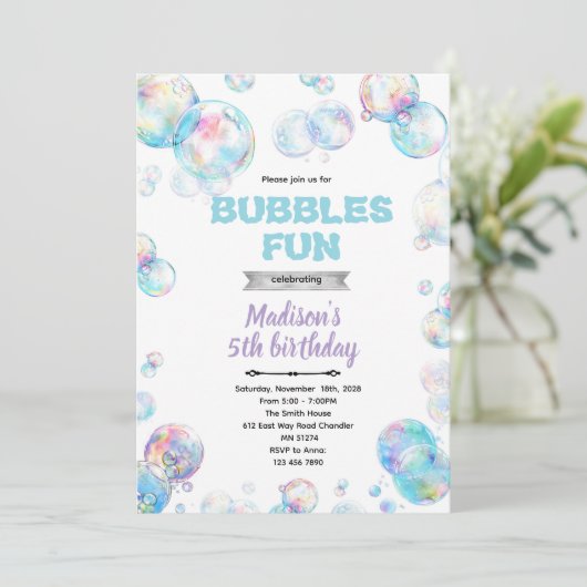 Cute bubble theme party invitation einladung (Stehend Vorderseite)