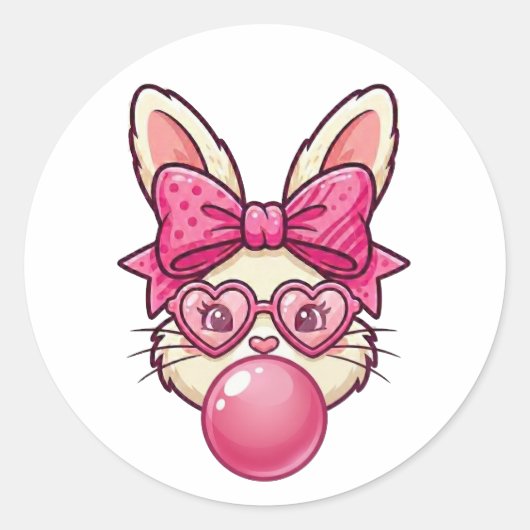 Cute Bubblegum Bunny with Heart Glasses Runder Aufkleber (Vorderseite)