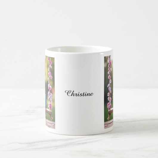 Cute Budgie Couple Snuggling Customized Name Kaffeetasse (Mittel)