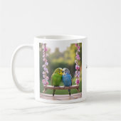 Cute Budgie Couple Snuggling Customized Name Kaffeetasse (Links)