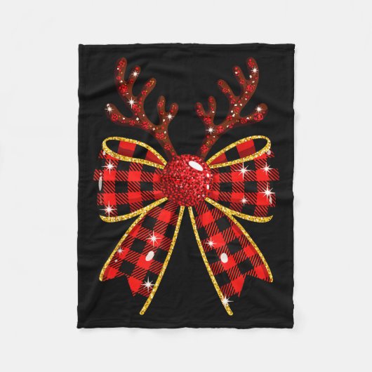 Cute Buffalo Plaid Coquette Bow Reindeer Christmas Fleecedecke (Vorderseite)