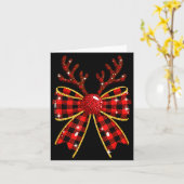 Cute Buffalo Plaid Coquette Bow Reindeer Christmas Karte (Gelbe Blume)