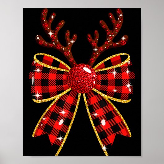 Cute Buffalo Plaid Coquette Bow Reindeer Christmas Poster (Vorne)